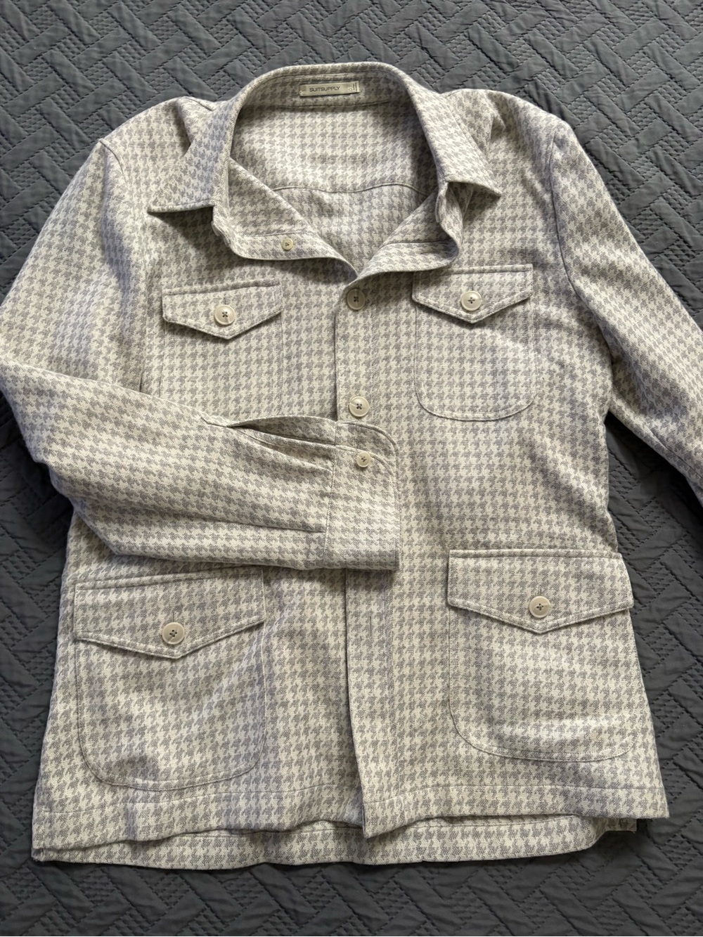Suitsupply Light Gray Houndstooth Military Field Jacket